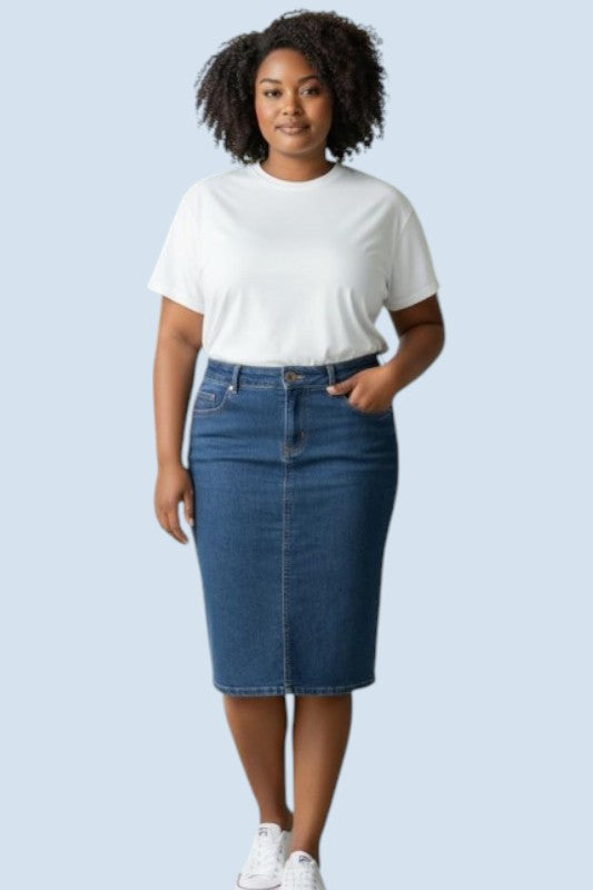 MF104SSK - Denim Midi Skirt